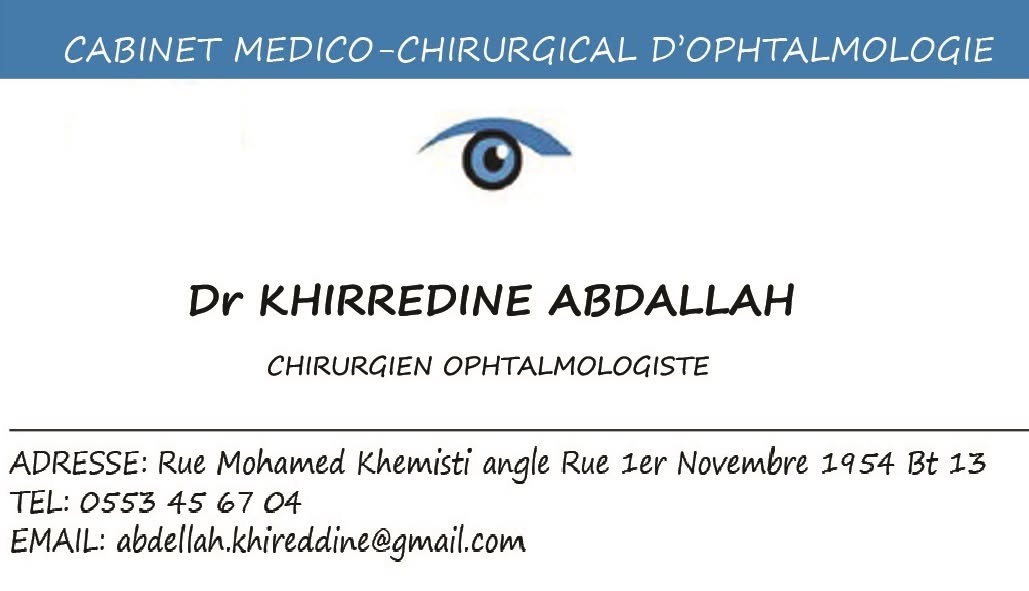 Carte professionnelle du cabinet du Dr Abdallah Khirredine à Aïn El Turk — publiée par le cabinet le25août2022