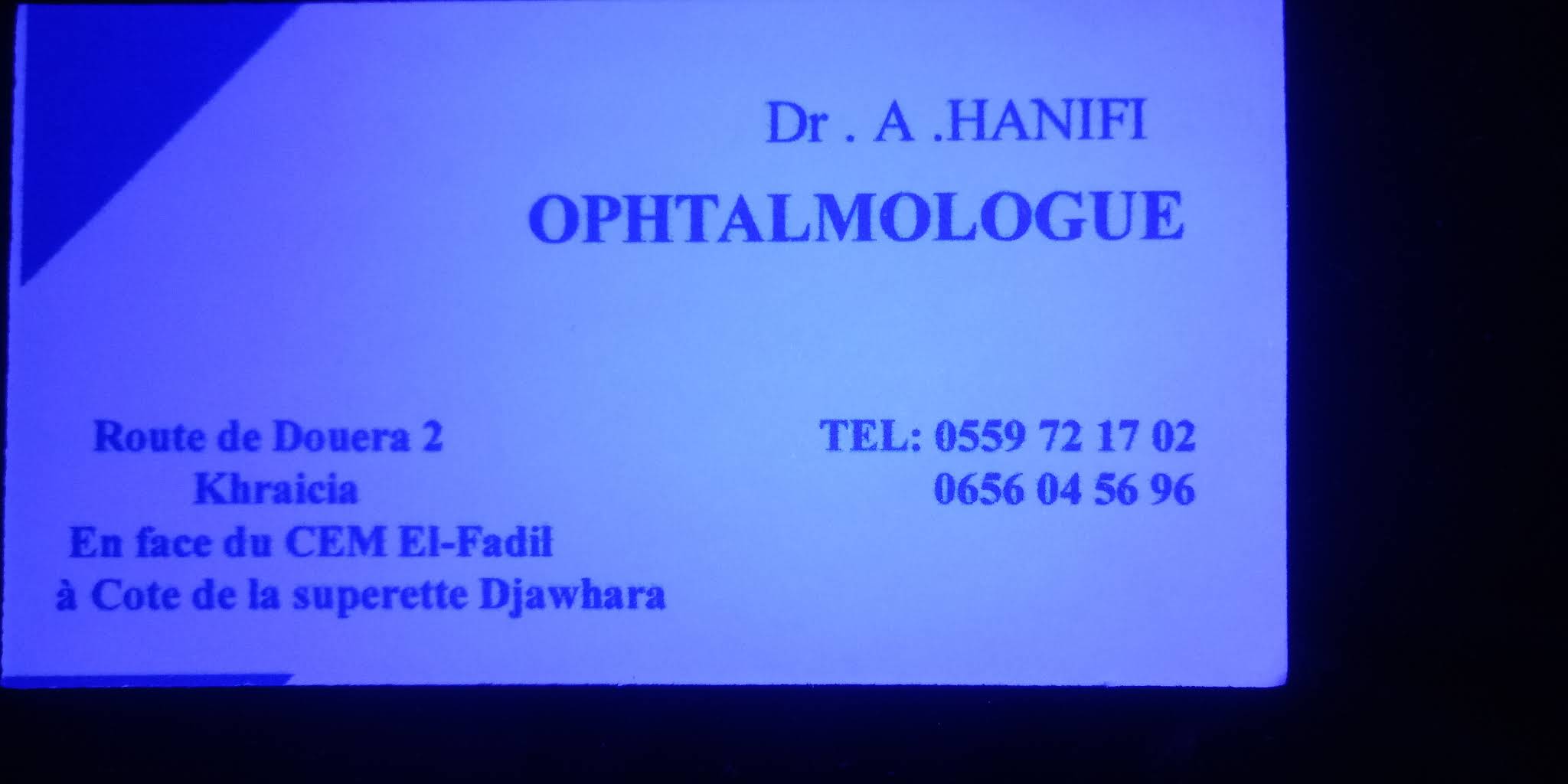 Carte professionnelle du cabinet du Dr A. Hanifi — image datée de décembre 2022, publication du propriétaire en décembre 2023